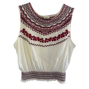 Anthropologie Tiny Embroidered Tank Top - Red, Cream, Blue
